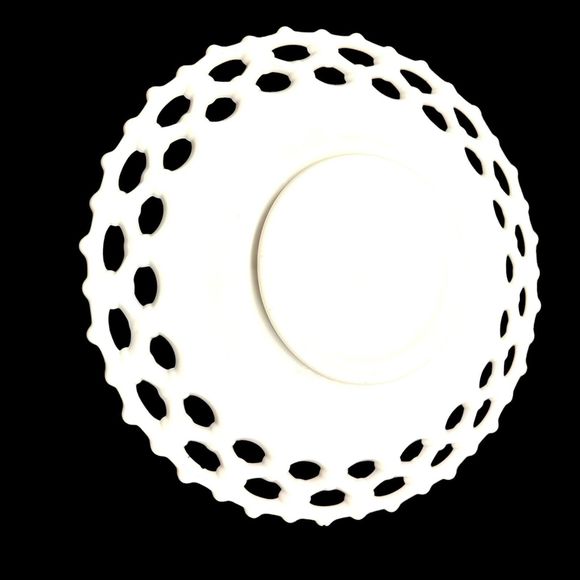 Set 2 White Milk Glass Doric Open Lace Edge Plate Platter Milkglass 11" Footed - Picture 15 of 16